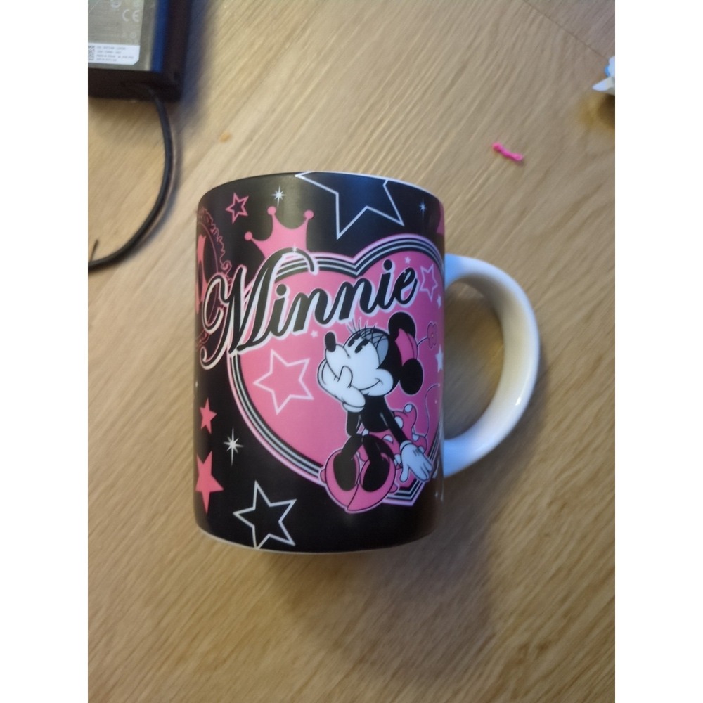 Minnie Mouse Jerry Leigh Mug Cup Coffee Tea Black Pink Stars Hearts Ceramic